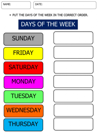 Días de La Semana en Ingles